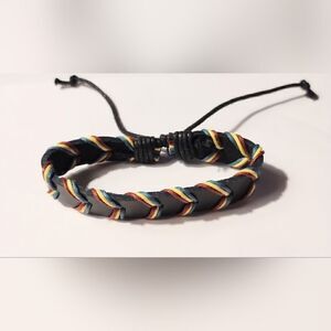New leather bracelet men's braided black‎ new d60